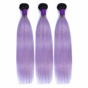 T1B/Light Purple Straight Remy Human Hair Bundles Sew In Weave Extensions AHHB-114