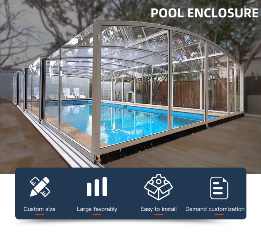 aluminum frame glass/PC Swimming pool enclosures  swimming pool cover enclosure/Shelter roof automatic retractable polycarbonate