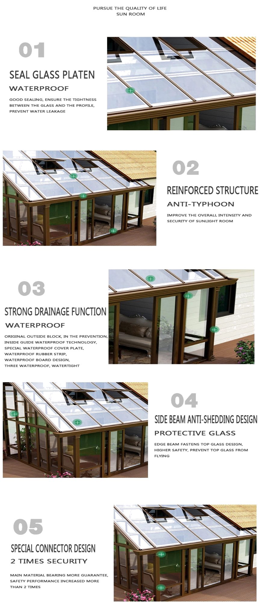 All season Aluminum Veranda with glass sliding door/ Patio Enclosure Sunroom Glass house Modular Prefab Four Season Solarium Hollow Sun House