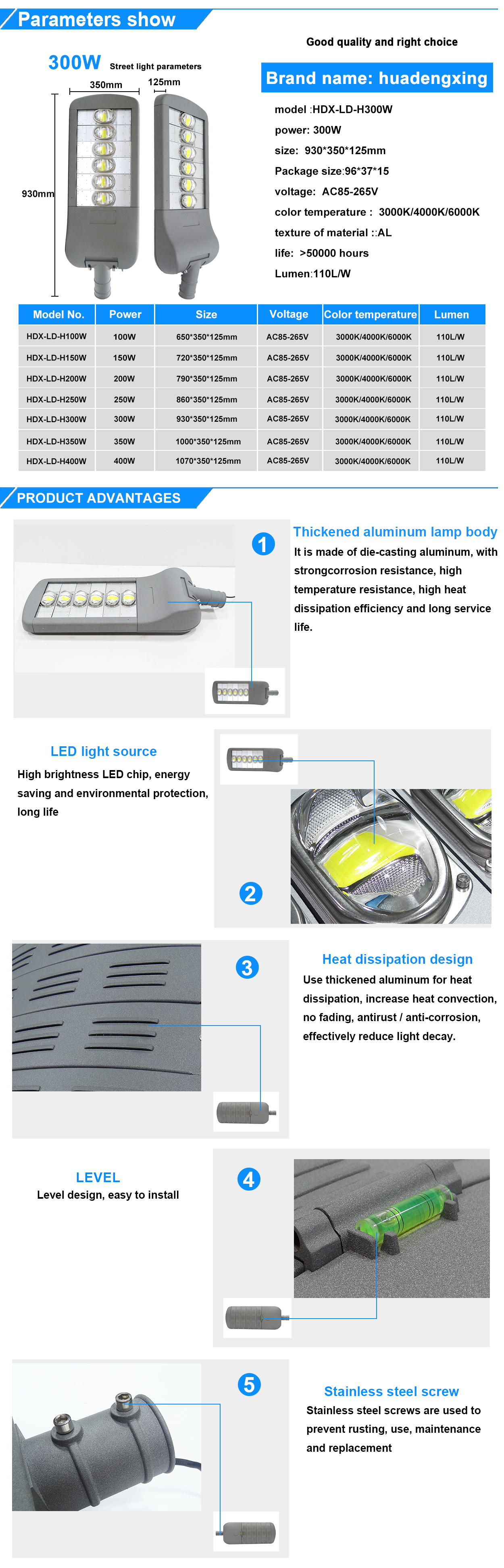 Die cast aluminum lamps COB chips head price outdoor waterproof ip65 100w 150w 200w 250w 300w led street lamp