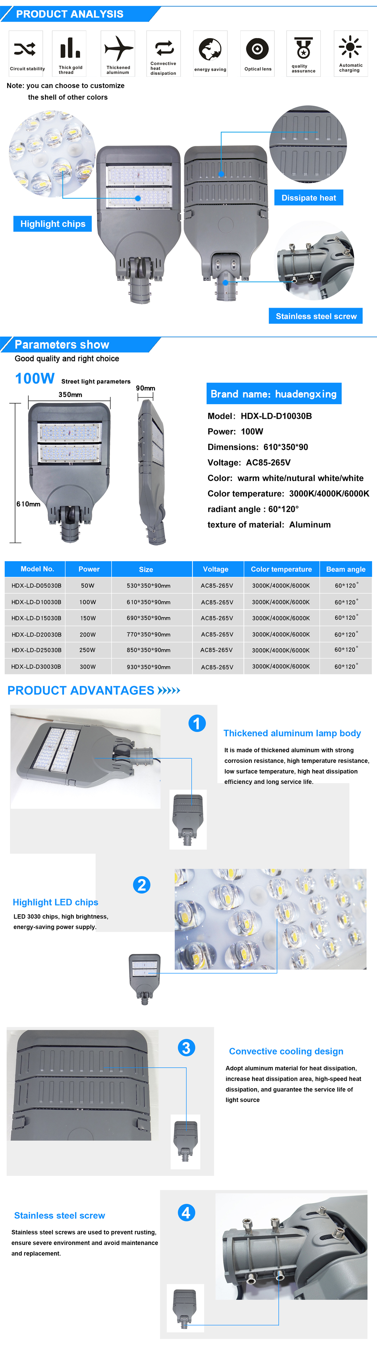 Ready to ship outdoor lighting High quality Aluminum housing 2 years warranty 50w 100w 150w 200w 250w 300w module street lamp for road