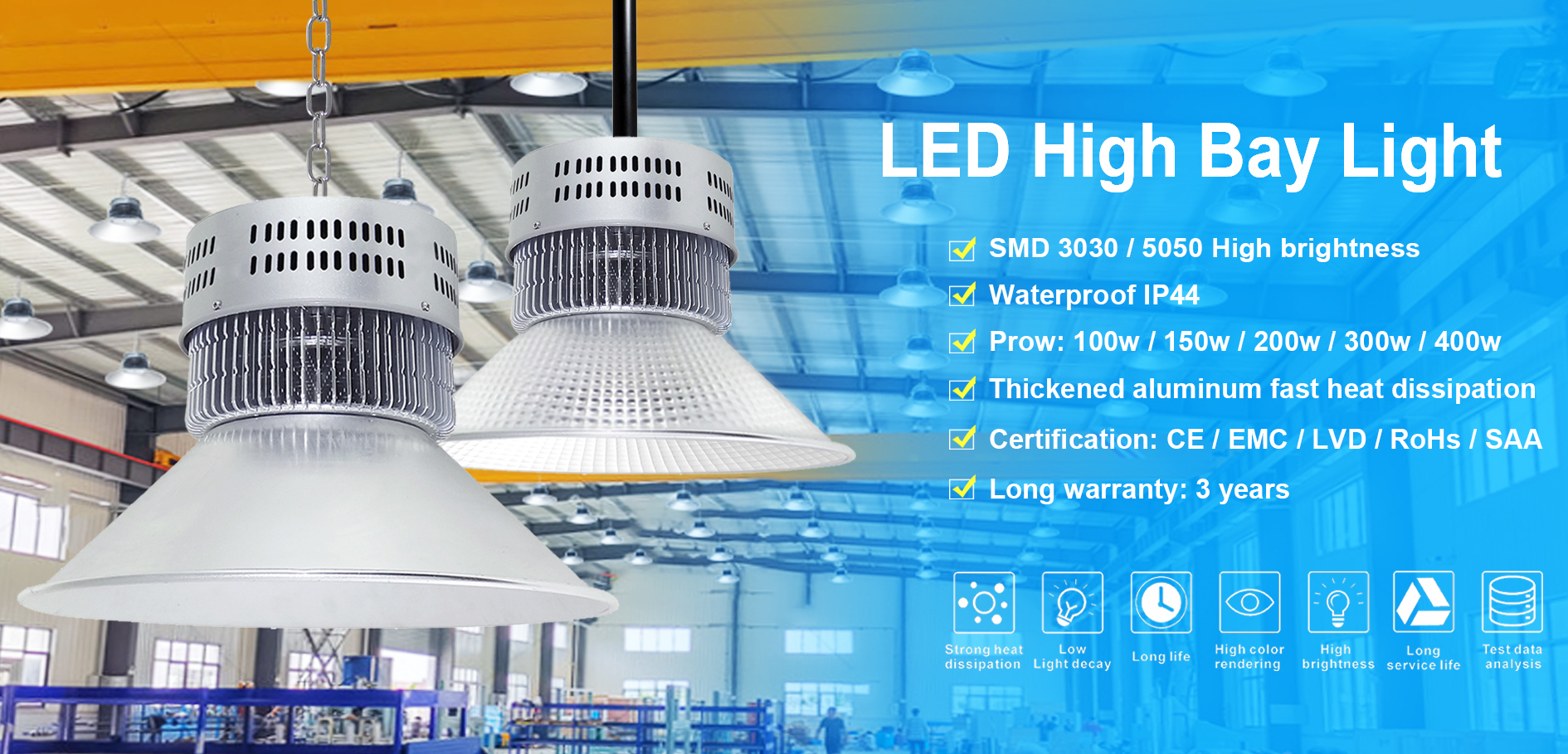 Industrial led high bay lighting garage warehouse lamps 100w 150w 200w 300w 400w LED High Bay Lights