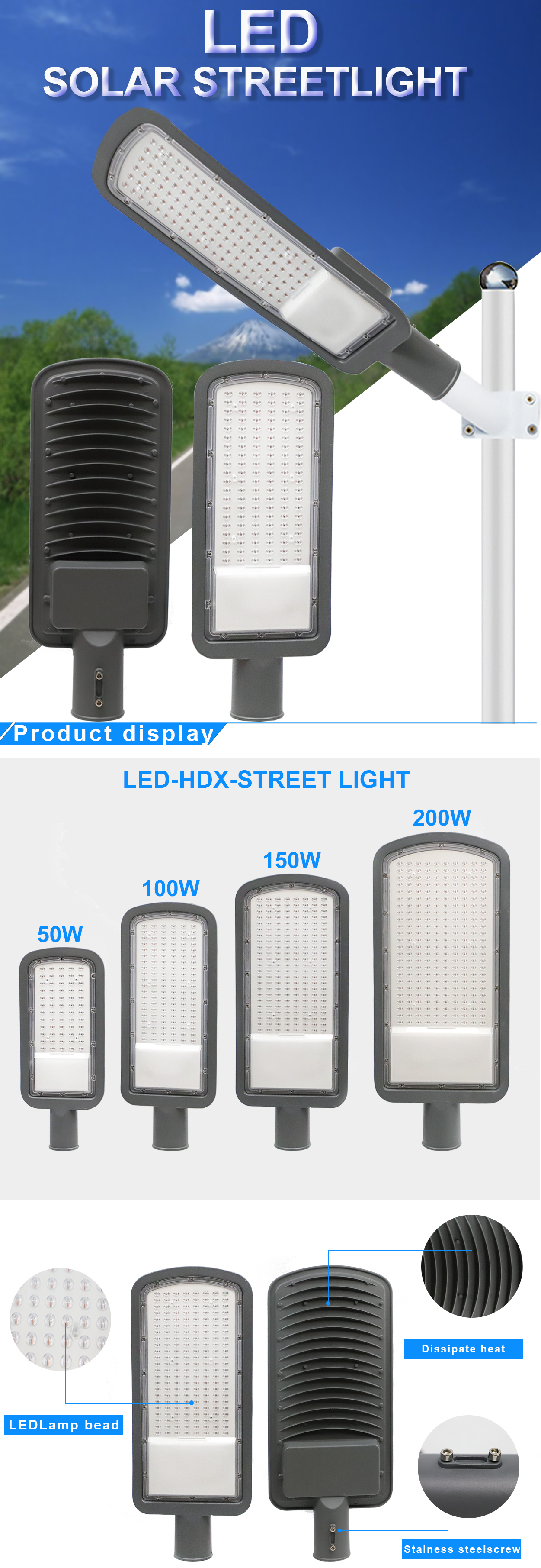 220v ac street light led 30W 50W 70W 100W 150W 200W factory outdoor ip65 waterproof high quality cheap aluminium led street light