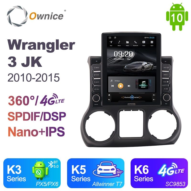 Ownice Android  Car Radio for Jeep Wrangler 3 JK 2010 2012 2015 GPS 2  Din Auto Audio System Stereo Player 4G LTE Tesla Style