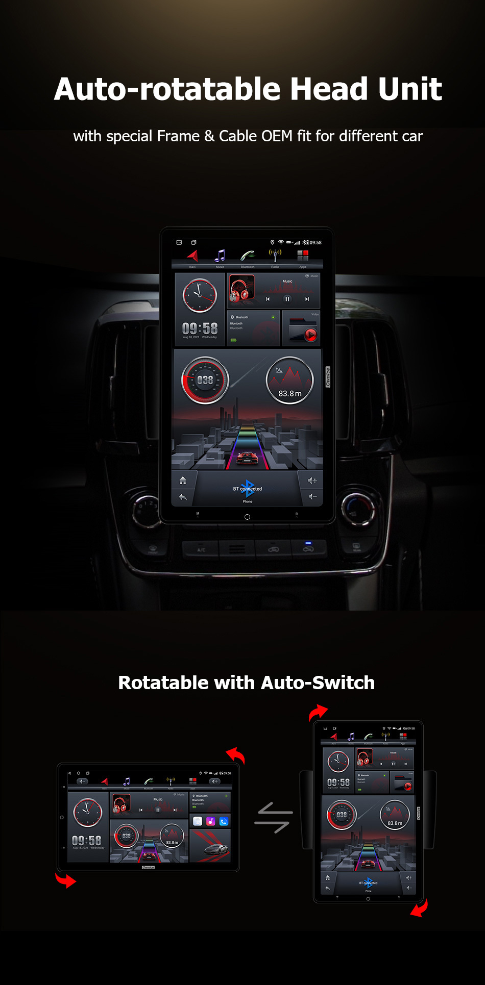 Ownice 13.3 Inch 1920*1080 Rotatable Touch Screen Car Auto Radio