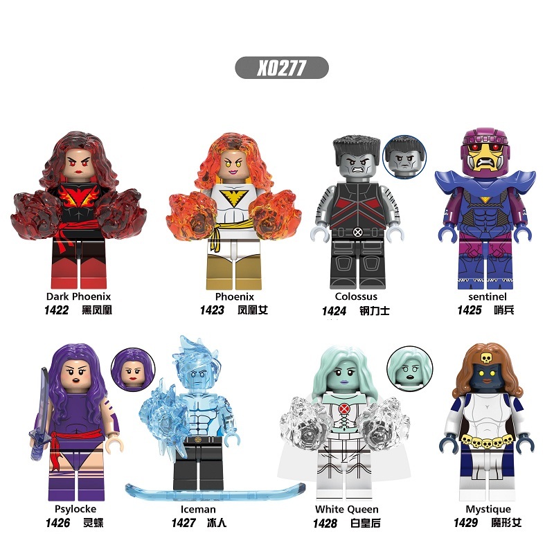 XH 1422 1423 1424 1425 1426 1427 1428 1429 Building Blocks Super Heroes Bricks Psyloke Iceman White Queen Mystique Colossus Sentinel Model For Kids Toys Gift X0277