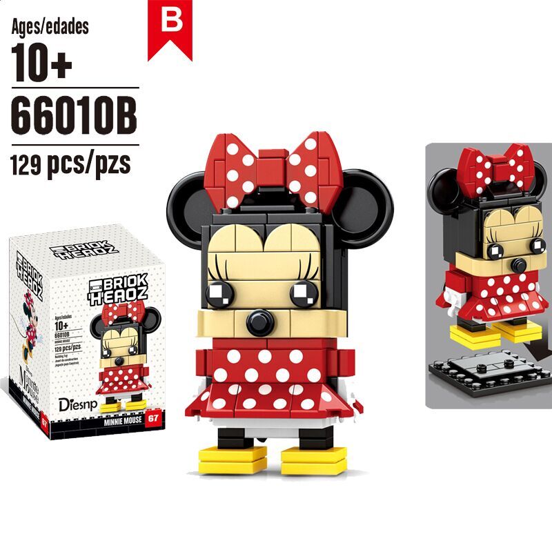 DIY MOC Cartoon Mickey Minnie Mouse Luffy Qoba brickheadz small particles assembled building blocks toy for children gifts 66010A 66010B