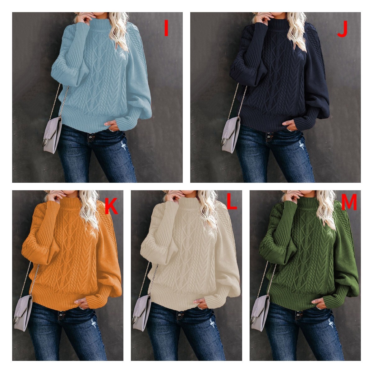 2021 Winter New Middle Neck Sweater Women's Loose Long Sleeve Knitted Solid Sweater C03647