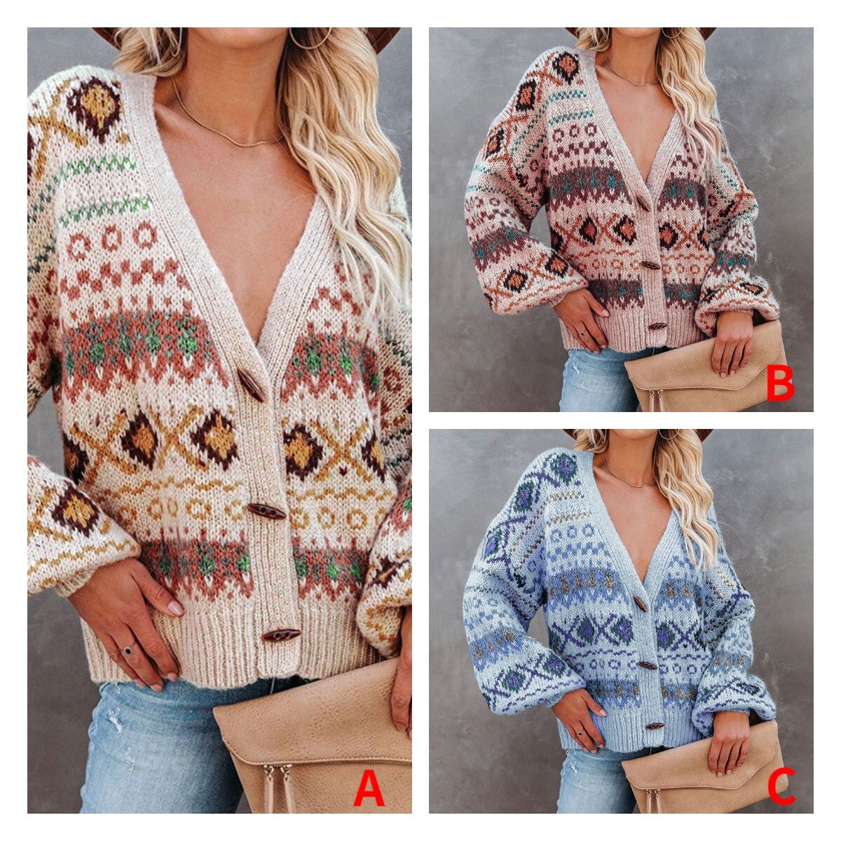 Knitted Sweater Women's Loose Casual V-neck Cardigan Sweater Coat C03654