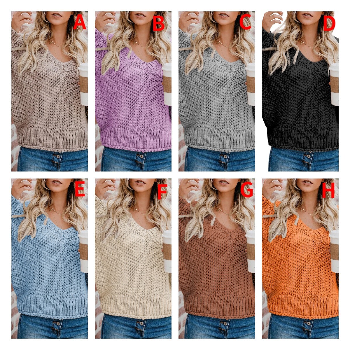 2021 Loose Knit V Neck Sweater C03663