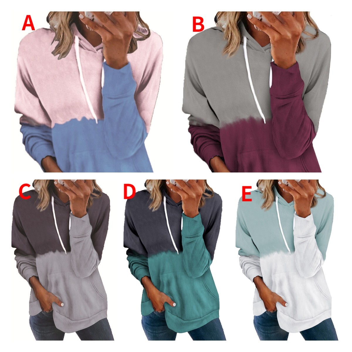 2021 Contrast Color Hoodie Women's Loose Casual Long Sleeve Bottomed Shirt C03667