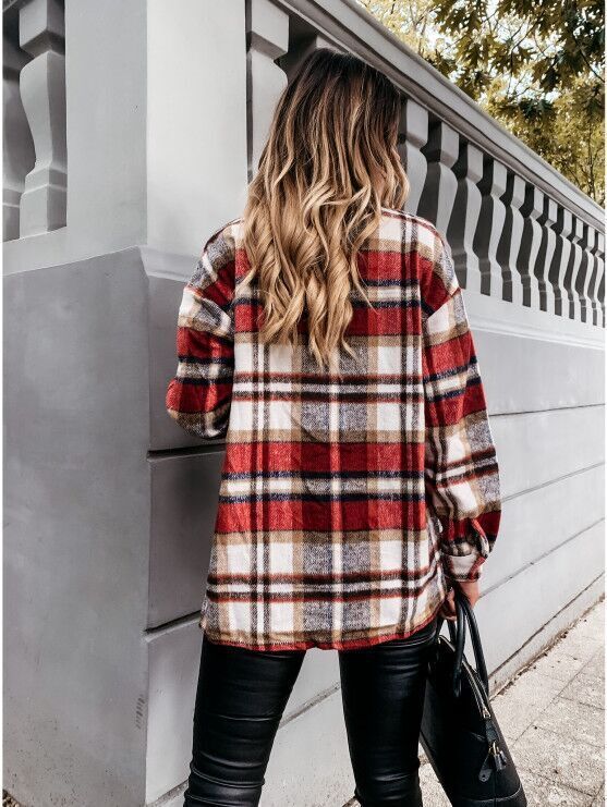 2021 New Tweed Shirt Long Sleeve Plaid Coat C03671