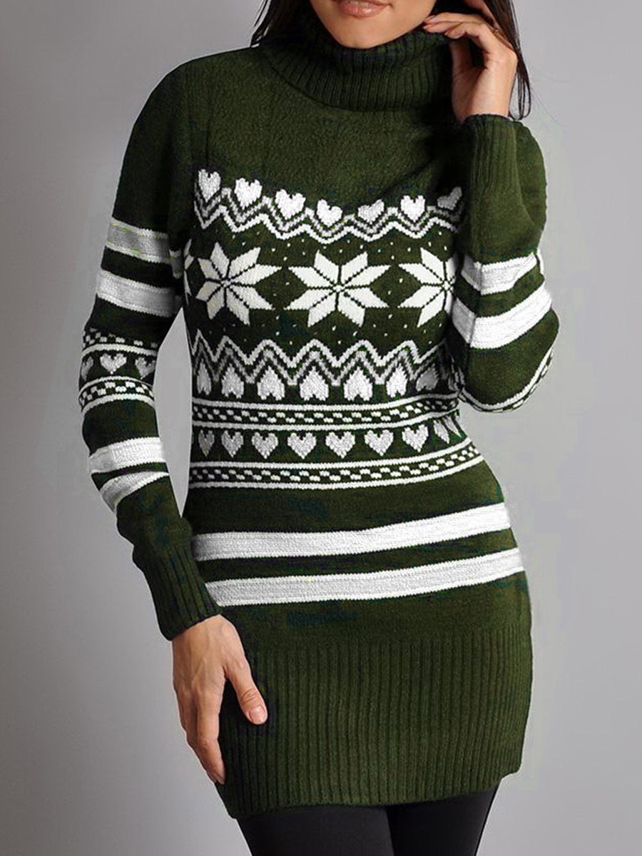 2021 Casual High Collar Christmas Long Sleeve Woolen Women's Sweater F01F590