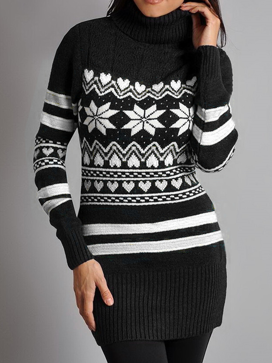 2021 Casual High Collar Christmas Long Sleeve Woolen Women's Sweater F01F590
