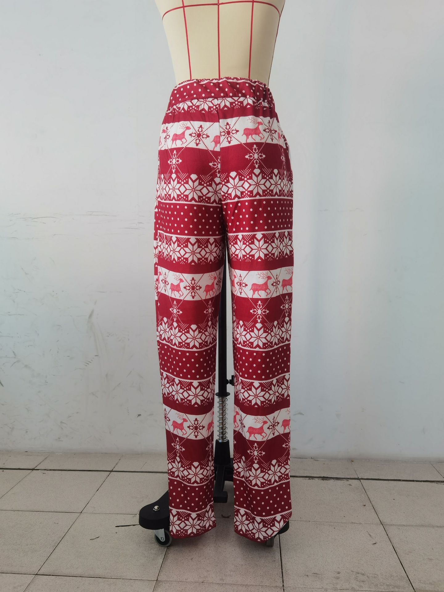 Autumn and Winter New Christmas Deer Printed Elastic Waist Casual Pants Women's Wear D01506