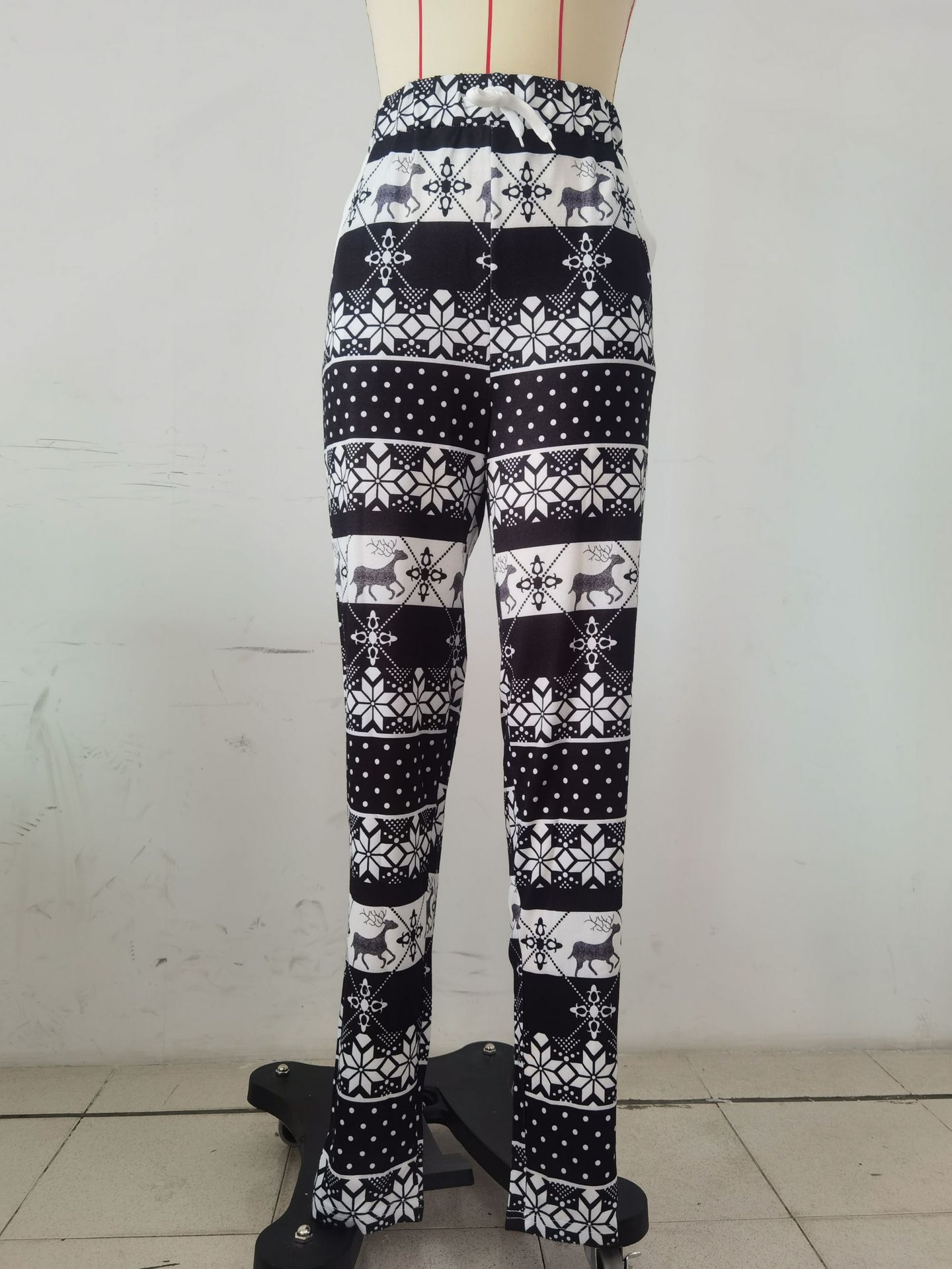 Autumn and Winter New Christmas Deer Printed Elastic Waist Casual Pants Women's Wear D01506