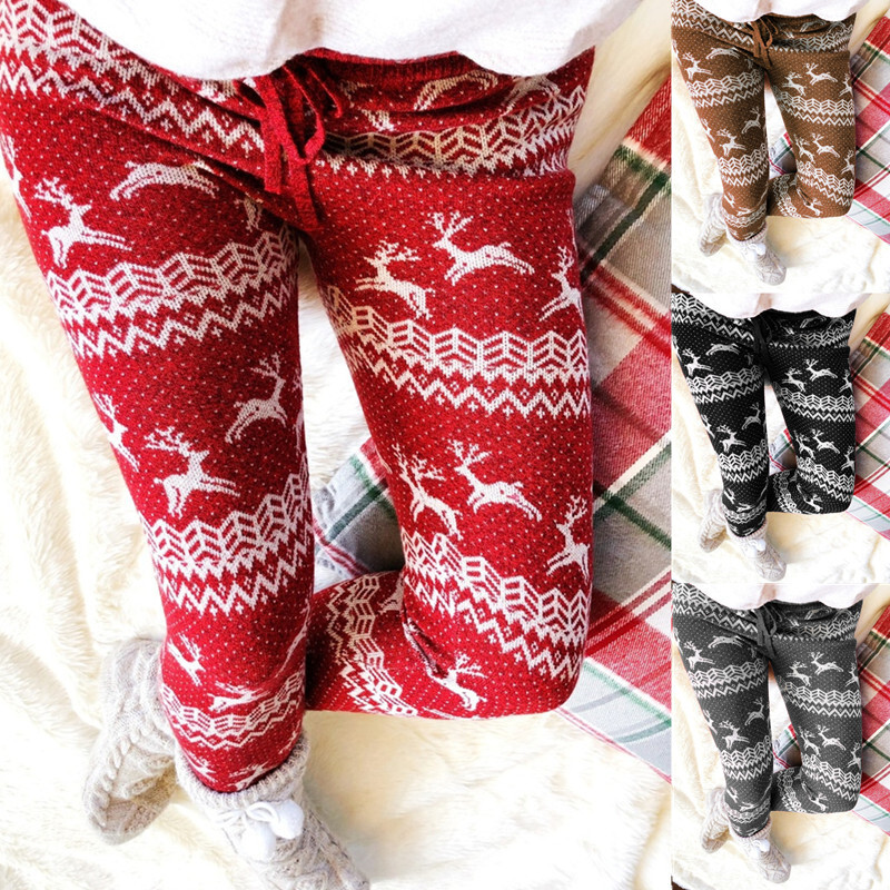 2021 Winter New Christmas Deer Print Velvet Women's Pants D01507