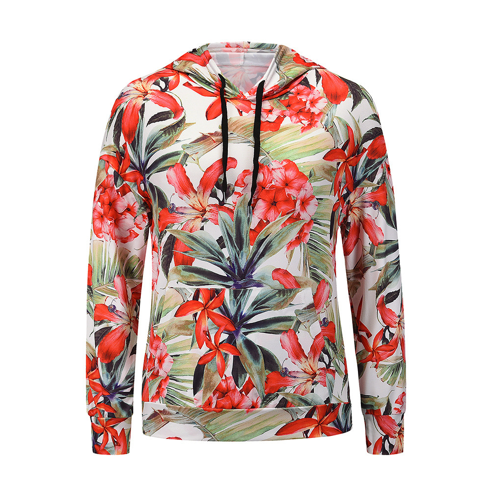 Unlimon Women's Hooded Long Sleeve Floral T-shirt Casual New Coat Top 2021 Autumn And Winter Hooded Pullover Sweater C03726