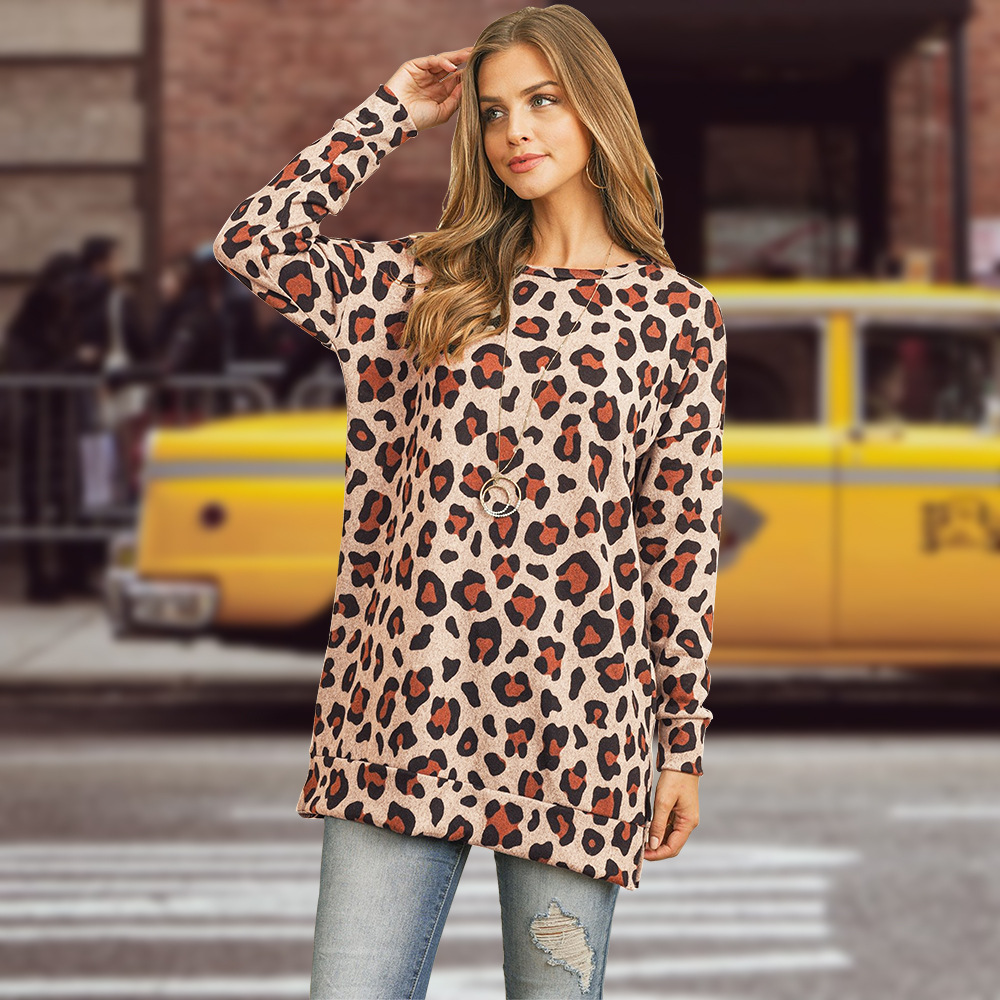 Unlimon Long Sleeve Top T-shirt Women's 2021 Autumn Winter New Casual Slim Long T-shirt Round Neck Leopard Print Bottoming Shirt C03725