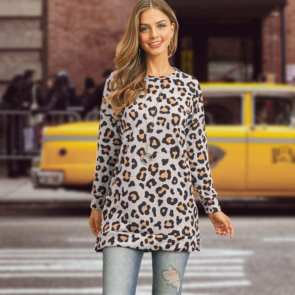 Unlimon Long Sleeve Top T-shirt Women's 2021 Autumn Winter New Casual Slim Long T-shirt Round Neck Leopard Print Bottoming Shirt C03725
