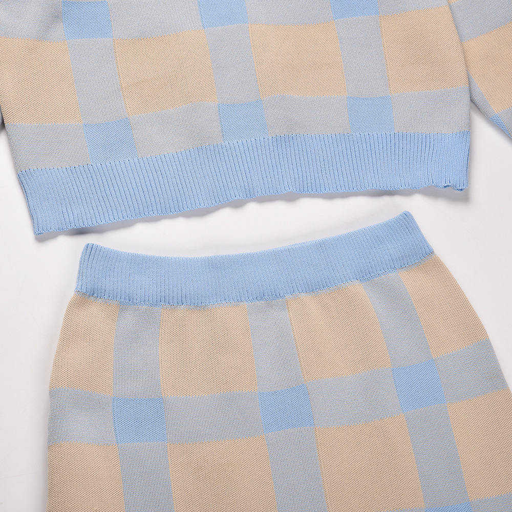 Unlimon 2021 Autumn Winter New Knitted Skirt Fashion Slim Temperament Sweater Long Sleeve Sweater Short Skirt Set E01F515