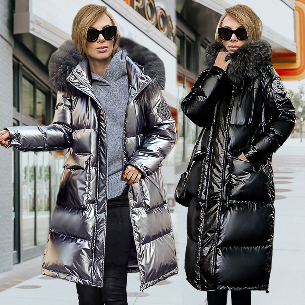 Unlimon Women's Cotton Clothes 2021 New Winter Bright Coat Medium Long Thickened Cotton Coat C05005