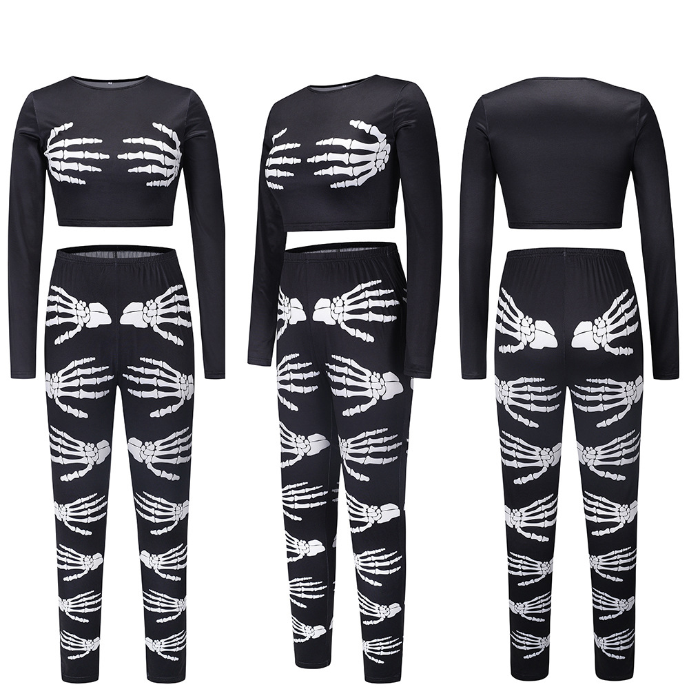 Unlimon Nightclub Sexy Knitted Long Sleeve Top Slim Fit Pants Set Halloween Costume Sets E01F513