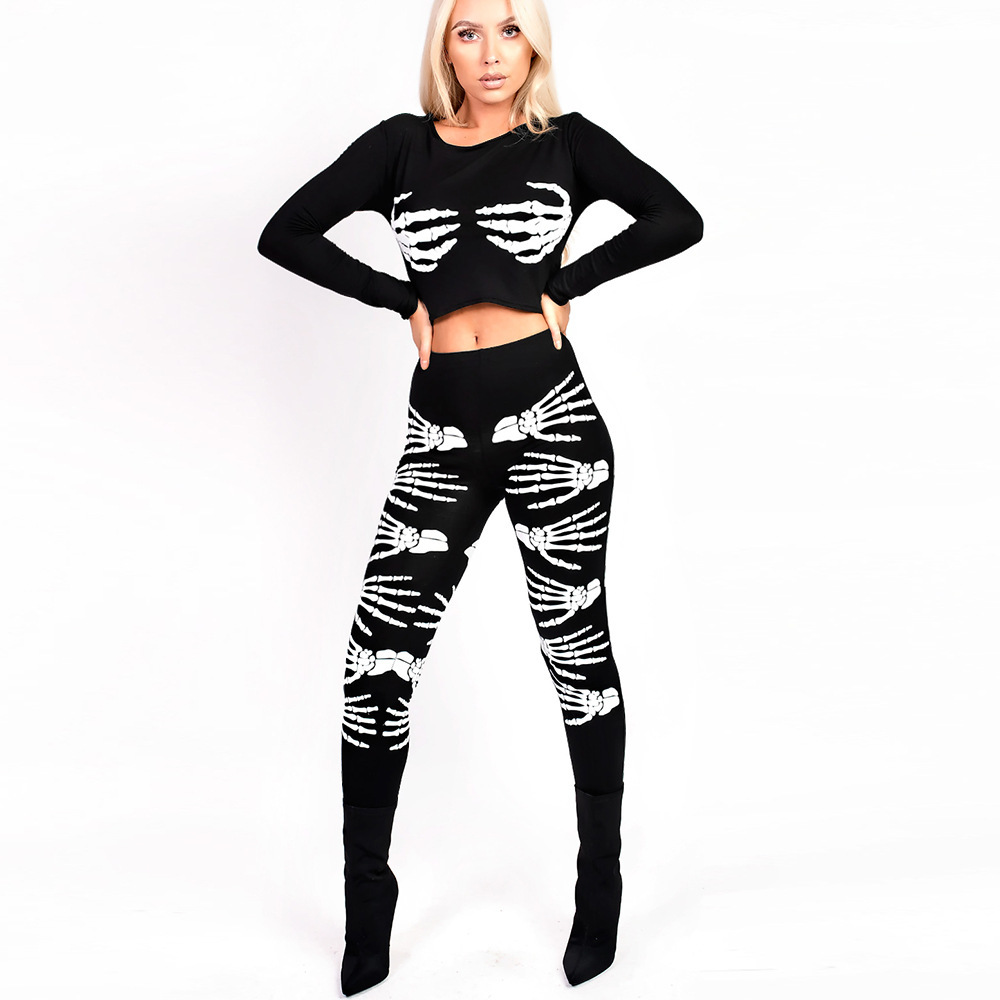 Unlimon Nightclub Sexy Knitted Long Sleeve Top Slim Fit Pants Set Halloween Costume Sets E01F513