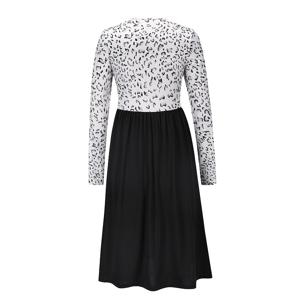 Leopard Stitching Long Sleeve Knitted Skirt Slim Lace Up Large Women's Skirt Dress F01F636
