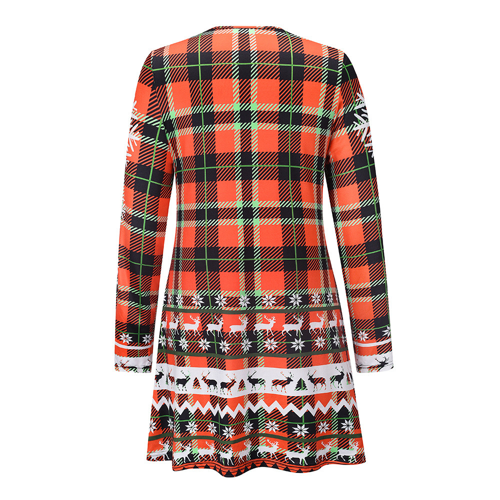 Autumn And Winter 2021 New Slim Knit Long Sleeve Dress Christmas Printed Skirt F01F635
