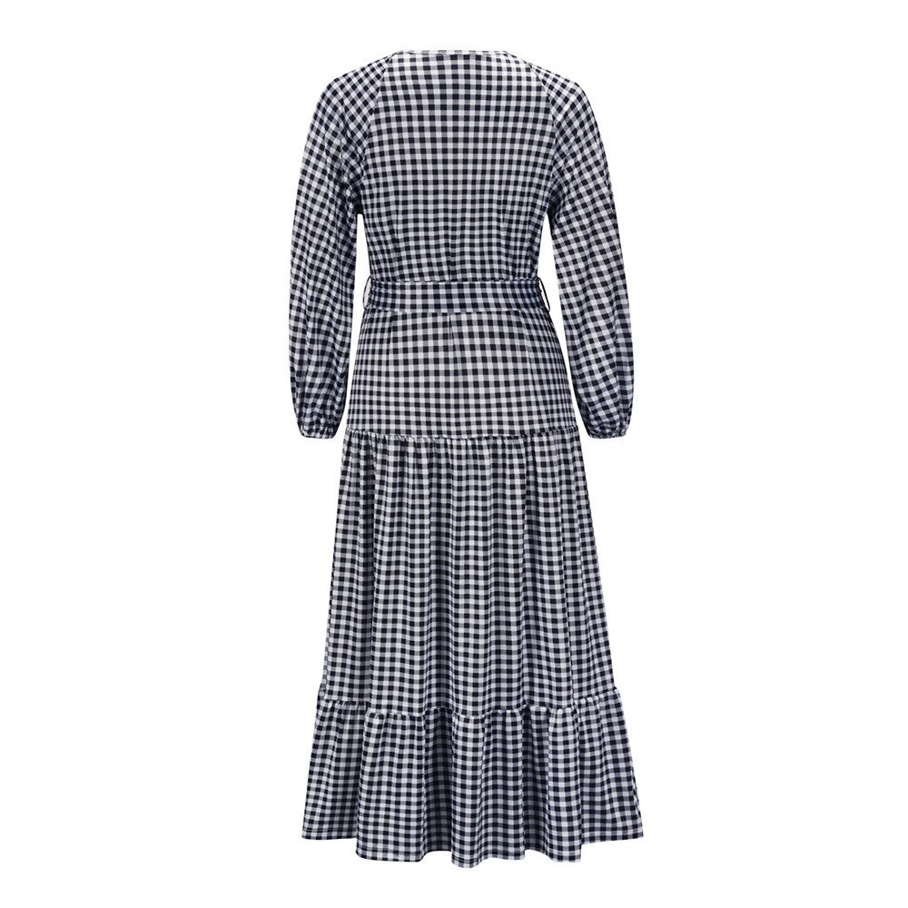Slim Loose Check Print Long Sleeve Dress Autumn And Winter 2021 New French Waist Closing Mid Length F01F631