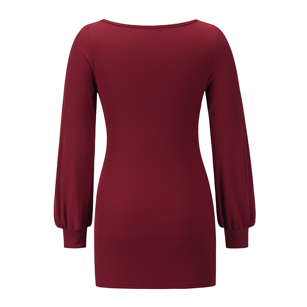 Autumn Winter Knitted Bottomed Long Sleeve Rib Sexy Slim Dress Large Skirt F01F630