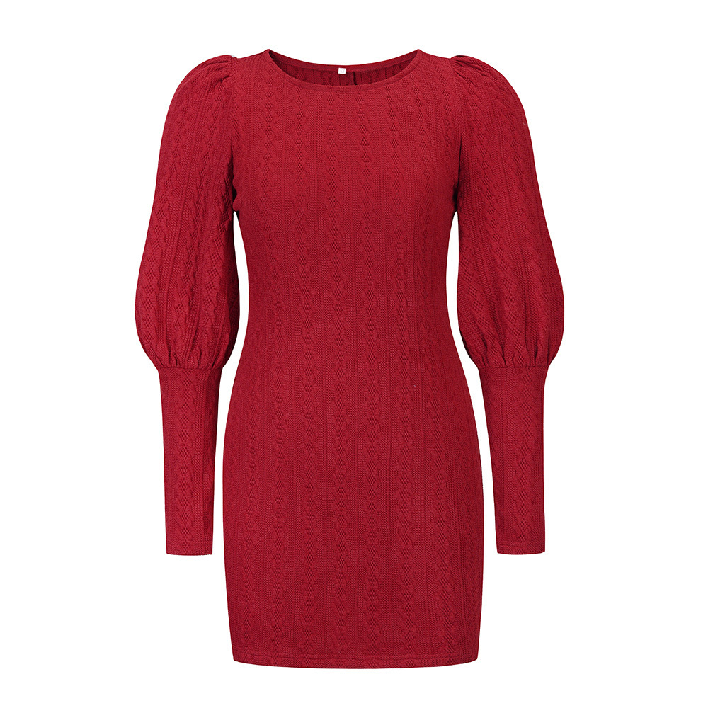 Sexy Slim Fit Autumn And Winter Knitted Skirt Long Sleeve Large Women's Bag Hip Bottomed Short Dress F01F627