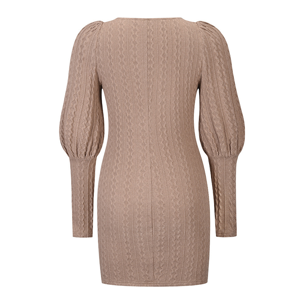 Sexy Slim Fit Autumn And Winter Knitted Skirt Long Sleeve Large Women's Bag Hip Bottomed Short Dress F01F627