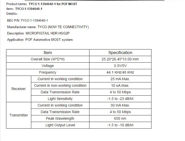 TYCO PBT GF-20 1-1394640-1 MOST optical fiber POF connector for VW Audi (6)