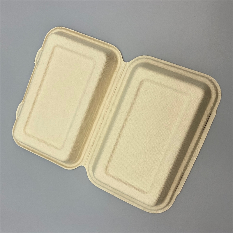 1000ml Bagasse Clam Shell Box Food Hinged Container