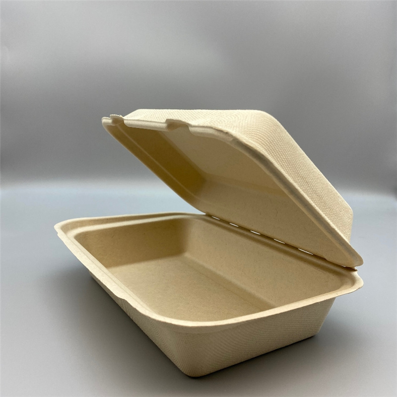 1000ml Bagasse Clam Shell Box Food Hinged Container