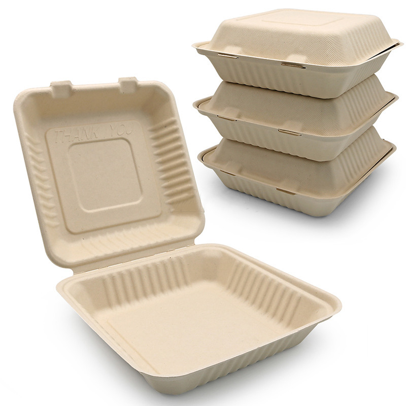 Conserveware Sugarcane Clamshell Hinged Container 3 Compartment - 8″ x 8″ x  2.5″ - 42SH8S3 - 200/Case - US Supply House