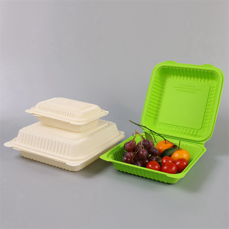 Biodegradable 8inch Clamshell Corn Starch Lunch Box Disposable Packing