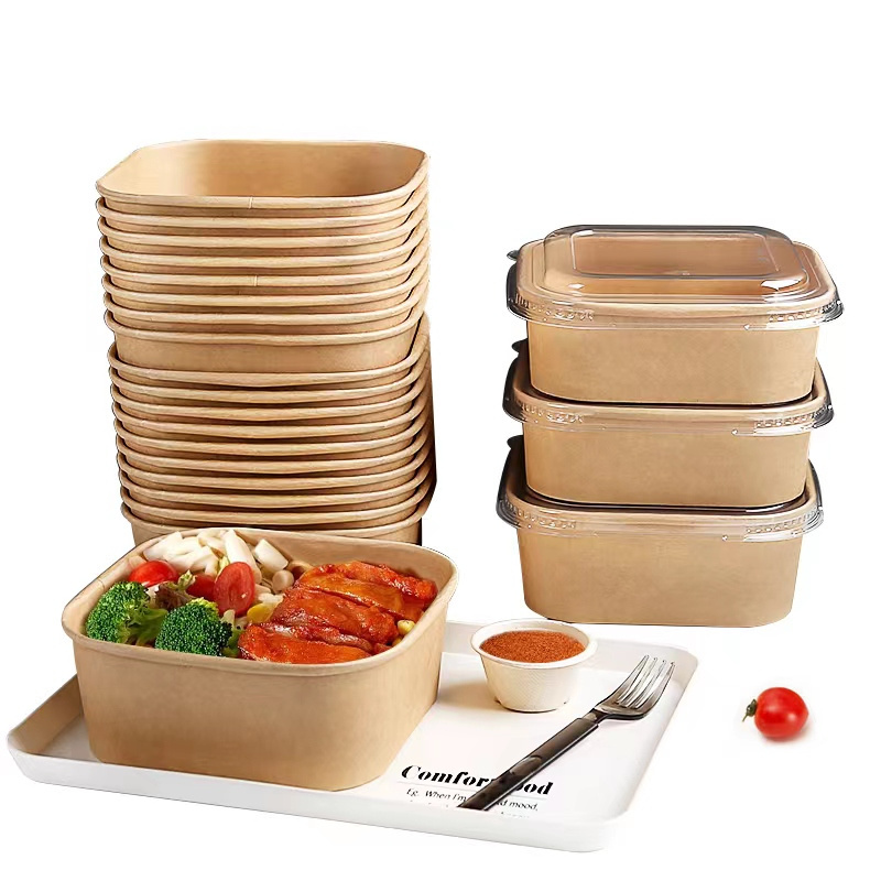 Eco Friendly Packaging Takeaway Takeout Square Salad Bowls Paper