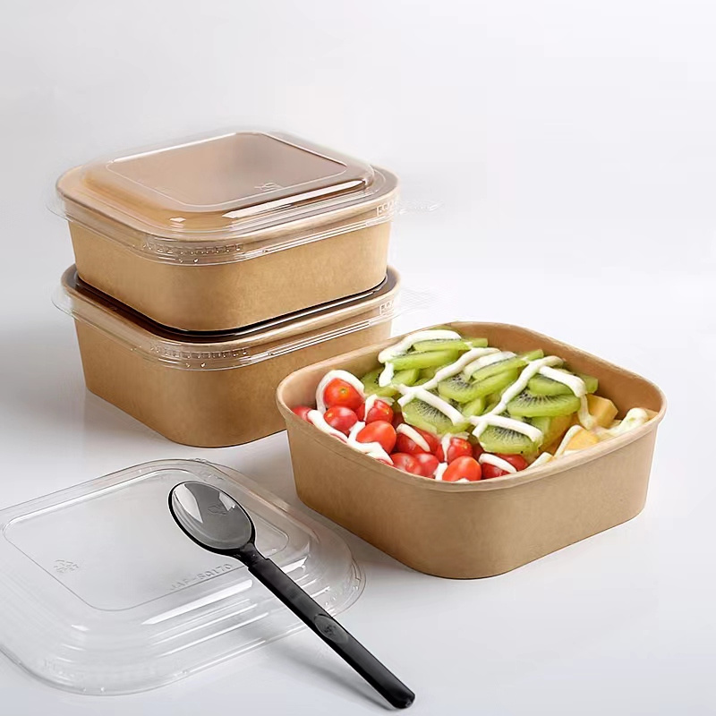 Ecofriendly Disposable Square Kraft/White Paper Salad Bowl