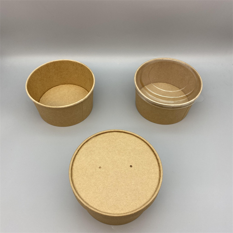 Disposable Salad Bowls With Lids Round Takeaway Food containers Kraft Brown