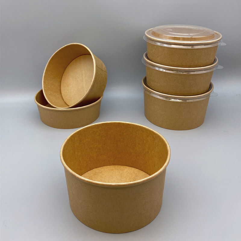 1000ml PLA kraft Disposable Salad Bowls,Soup Cups With Matching Lids