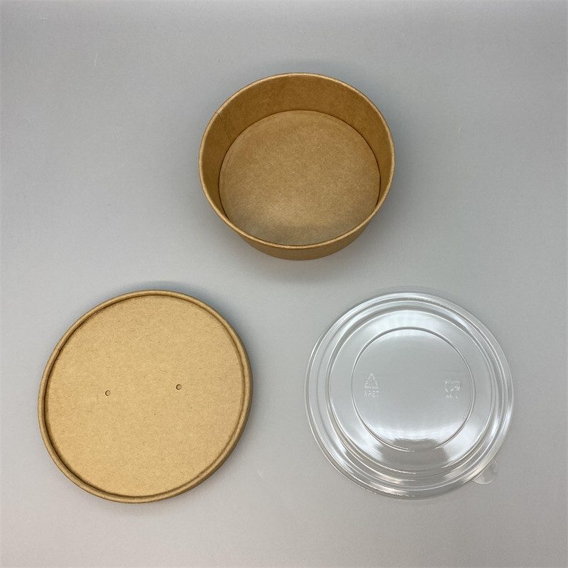 Biodegradable 500ml Kraft Hot Soup Paper Serving Bowls With Lid