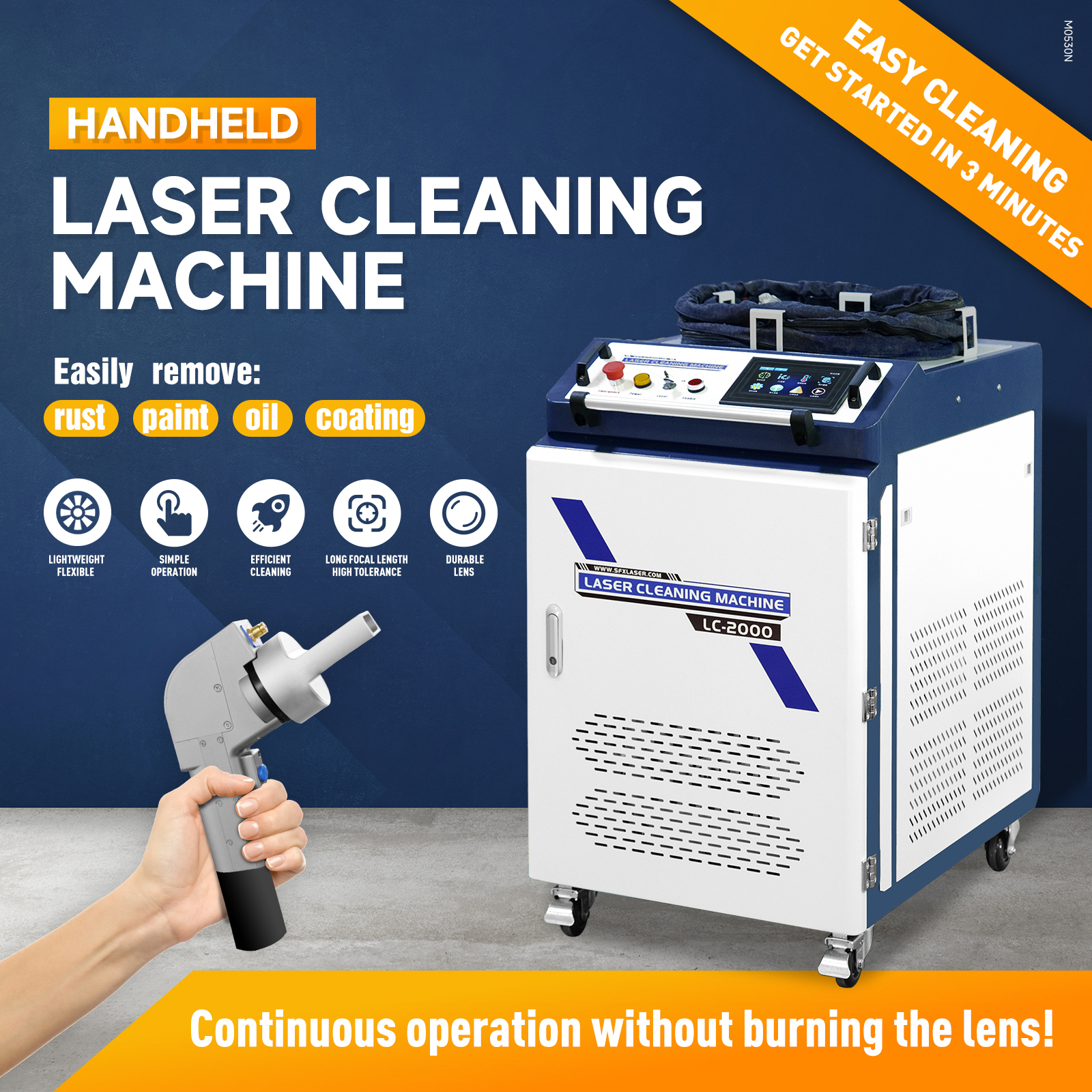 SFX JPT 2KW Fiber Laser Cleaning Machine Metal Rust Removal Oxide