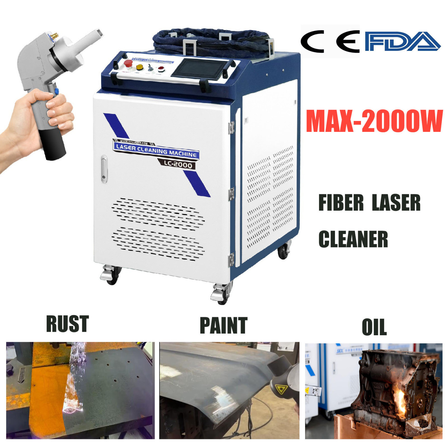 SFX Automatic 2000W Optic Fiber Laser Cleaner Gun Head Rust Removal