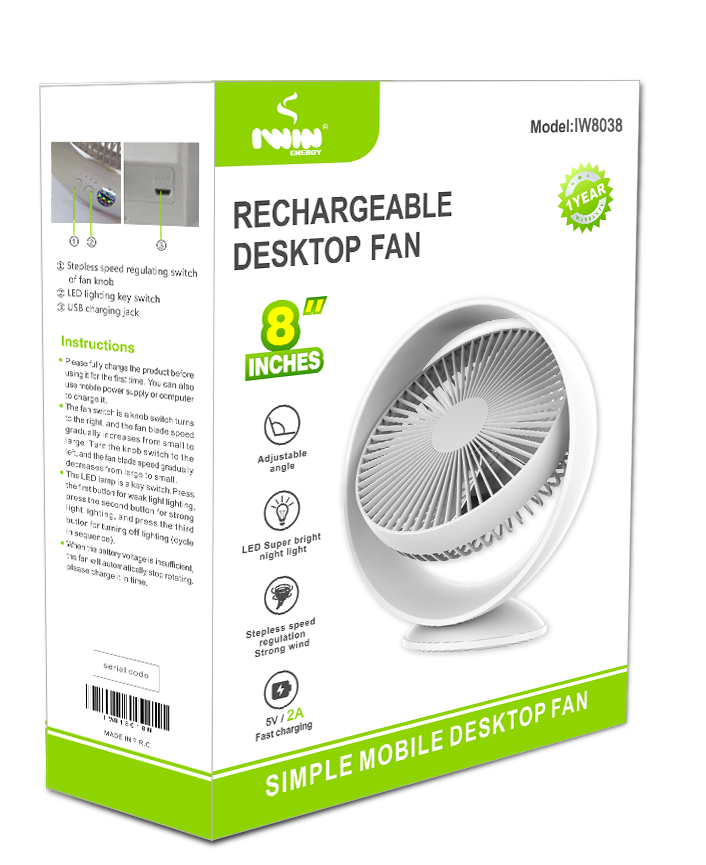 IWIN ENERGY IW8008A 8 inches AC&DC Solar Table Fan/Mini Fan