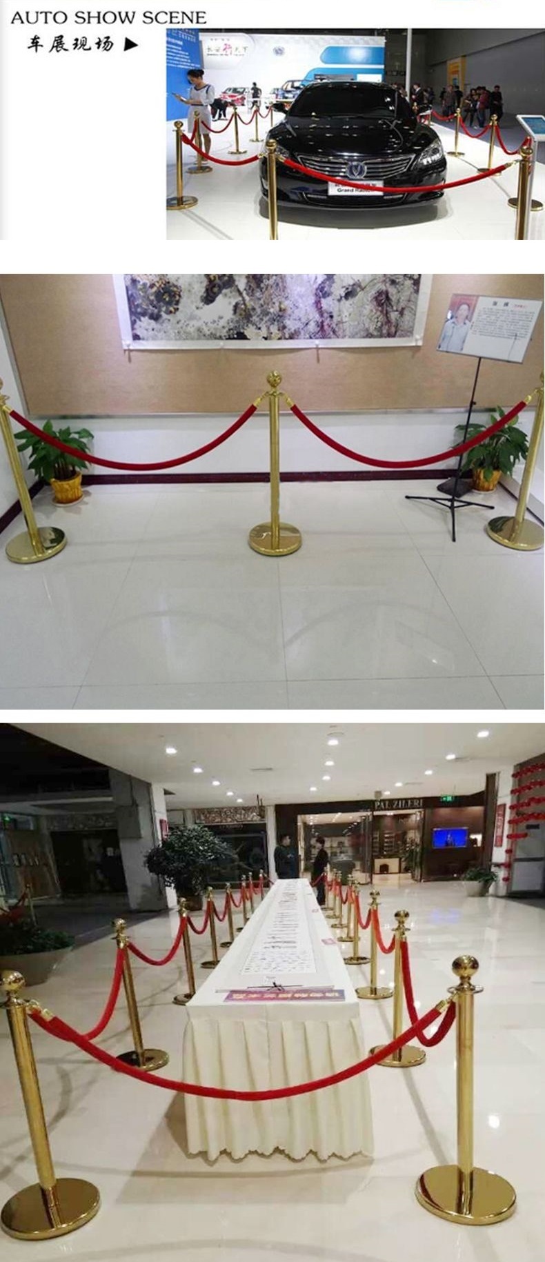 Stainless Steel Barrier  Velvet Rope Stanchion 