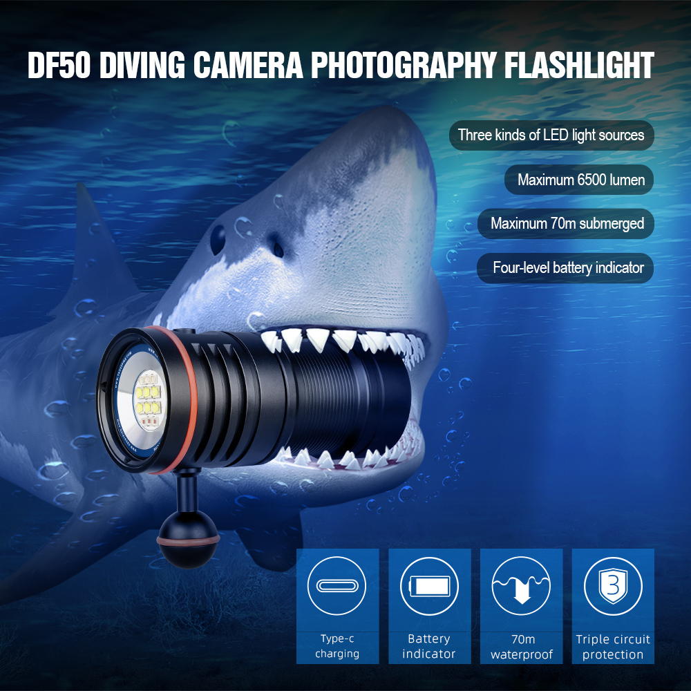 Trustfire DF35 Diving Flashlight 2350 Lumens Led Spotlight Flood Uv/Red/White  Light Underwater Lamp