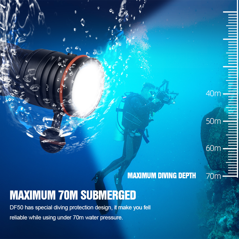 Trustfire DF35 Diving Flashlight 2350 Lumens Led Spotlight Flood Uv/Red/White  Light Underwater Lamp